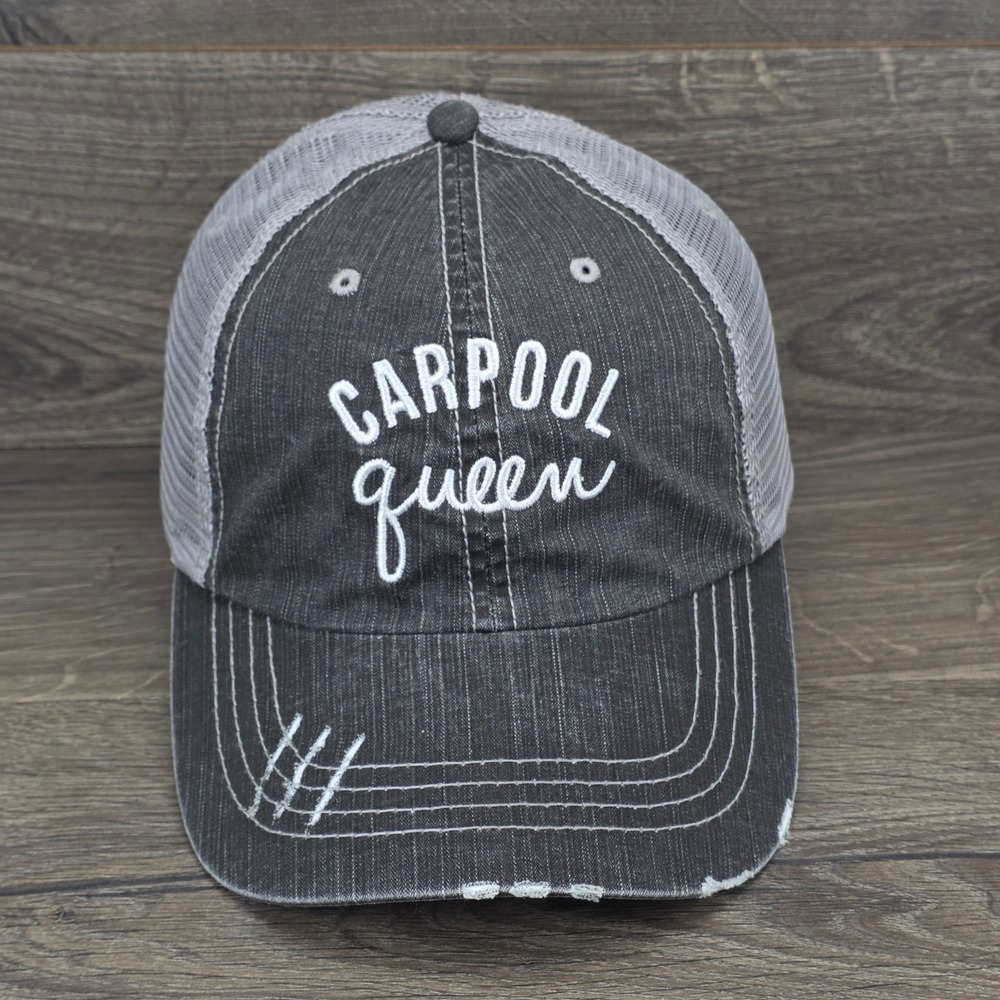 Carpool Queen Hat Cap Womens Strap Back Grey Distressed Trucker Lifestyle